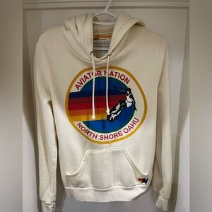 AVIATOR NATION NORTH SHORE RELAXED PULLOVER HOODIE - VINTAGE WHITE SMALL